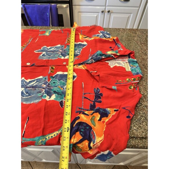 VTG 80s POOL tropical  BRIGHT RED BUTTON ALOHA NOVELTY SHIRT RAYON  Size 1X Pic6 - Picture 8 of 11